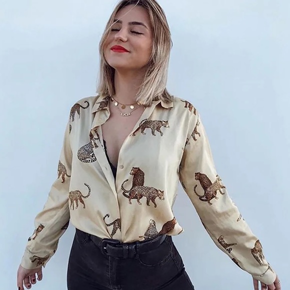 Zara Tops - Zara Cheetah Button Down Satin Top